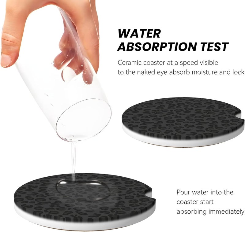 CTVSLFU Absorbent Car Coasters for Cup Holders, 2 Pack Universal Anti Slip Ceramic Cup Coaster for Women Men 2.56 Inch Car Interior Accessories - Black Leopard Print 001 - Image 4